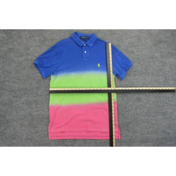 Polo Ralph Lauren Shirt Mens‎ Med Custom Fit Blue Green Pink Color Block - Picture 7 of 9